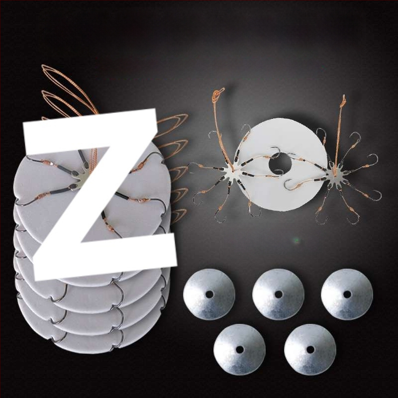 Zivju āķu komplekts – astoņskājains āķis, bez asmens, griežama plāksne un kvadrātveida ēdams jūras makšķerēšanai