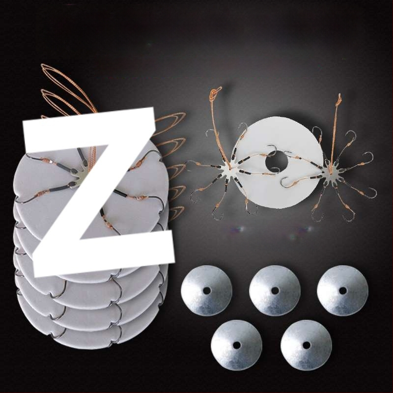 Zivju āķu komplekts – astoņskājains āķis, bez asmens, griežama plāksne un kvadrātveida ēdams jūras makšķerēšanai