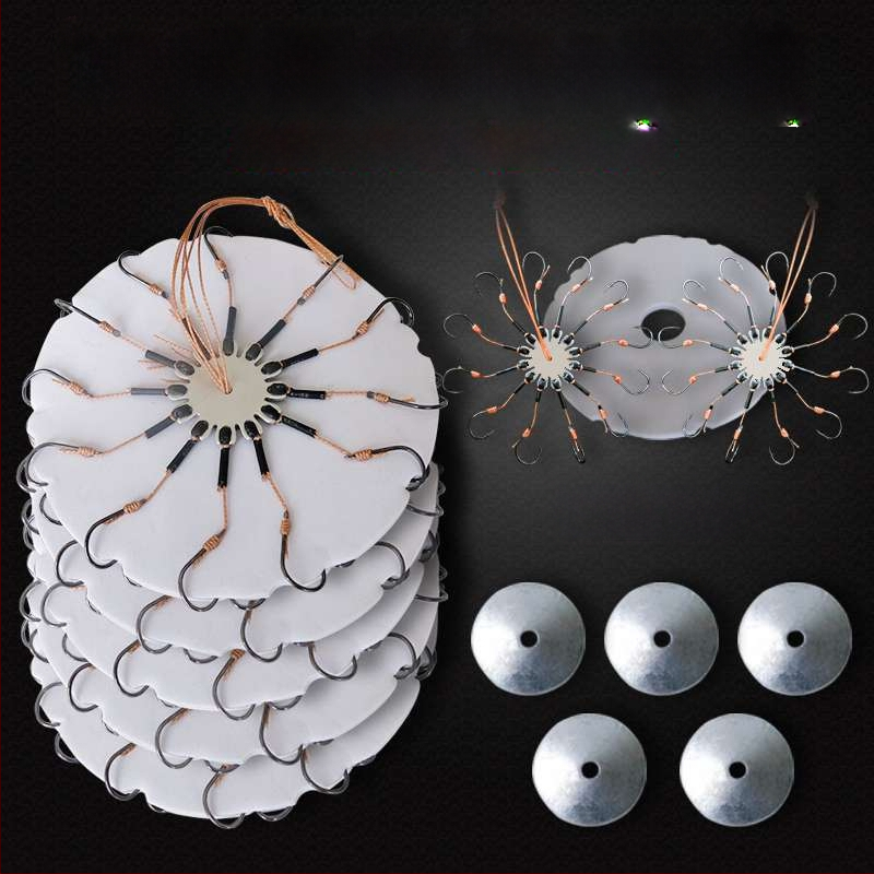 Zivju āķu komplekts – astoņskājains āķis, bez asmens, griežama plāksne un kvadrātveida ēdams jūras makšķerēšanai