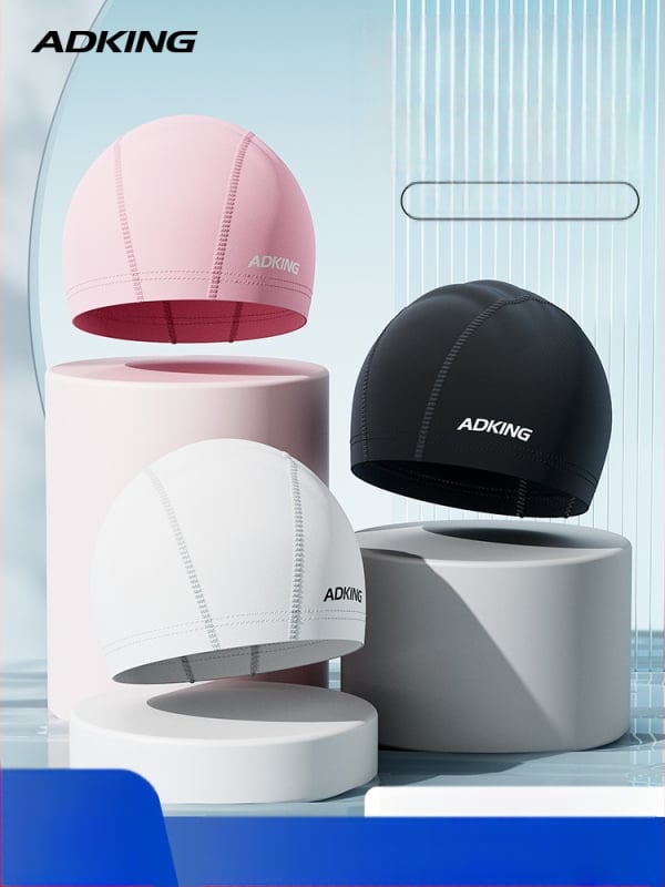 ADKING Peldcepure pieaugušajiem — ūdensizturīga, elpojoša, piemērota gariem matiem, ausu aizsardzība, spandekss-poliesters