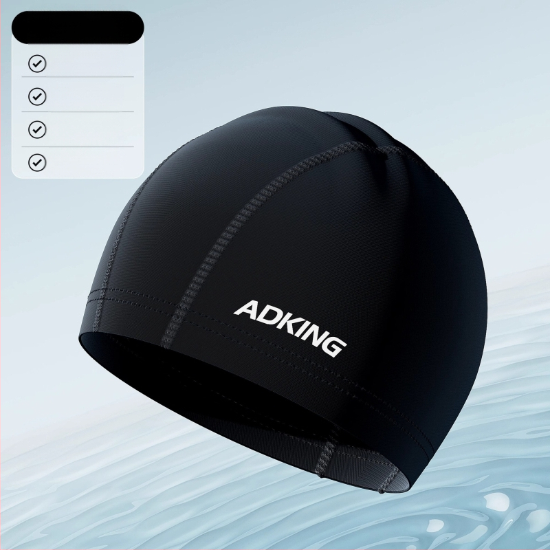 ADKING Peldcepure pieaugušajiem — ūdensizturīga, elpojoša, piemērota gariem matiem, ausu aizsardzība, spandekss-poliesters