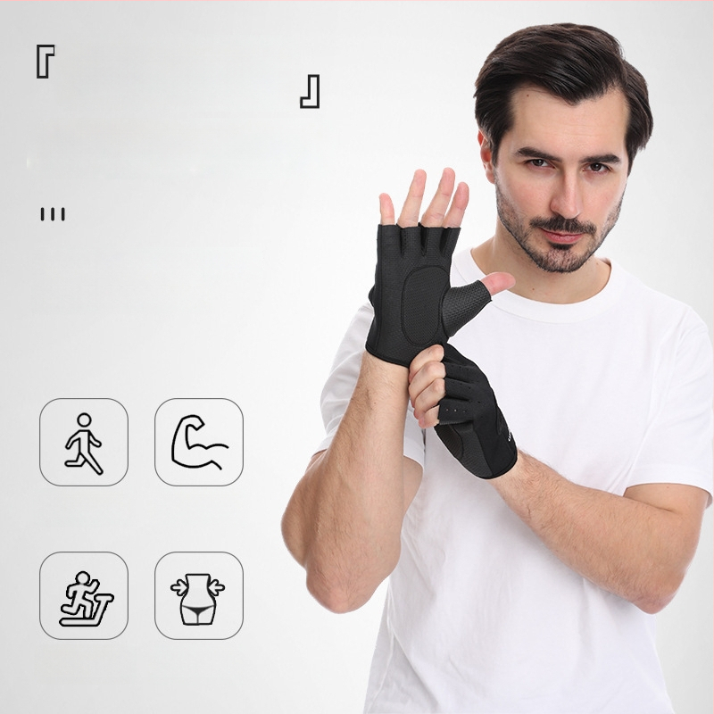 Sporta cimdi ar puspirkstiem velosipēdam un treniņiem — pieaugušajiem, viendzimuma, vidējā biezuma, puspirksta dizains