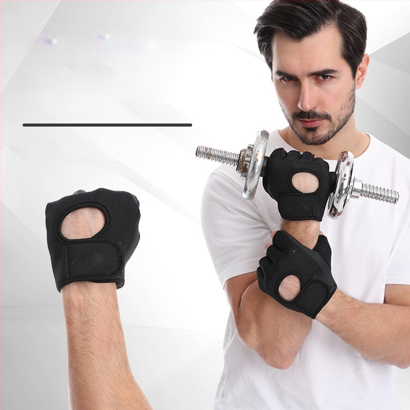 Sporta cimdi ar puspirkstiem velosipēdam un treniņiem — pieaugušajiem, viendzimuma, vidējā biezuma, puspirksta dizains