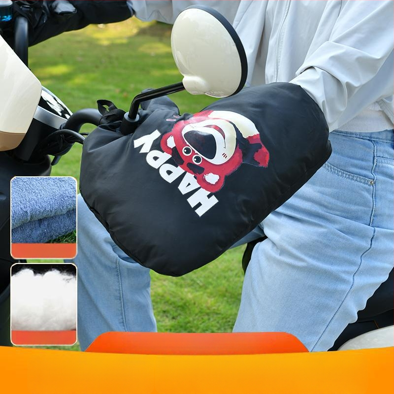 Elektriskā motocikla stūres vāciņš ar ziemas fleece pildījumu, bieza siltinājums, ūdensizturīgs PVC