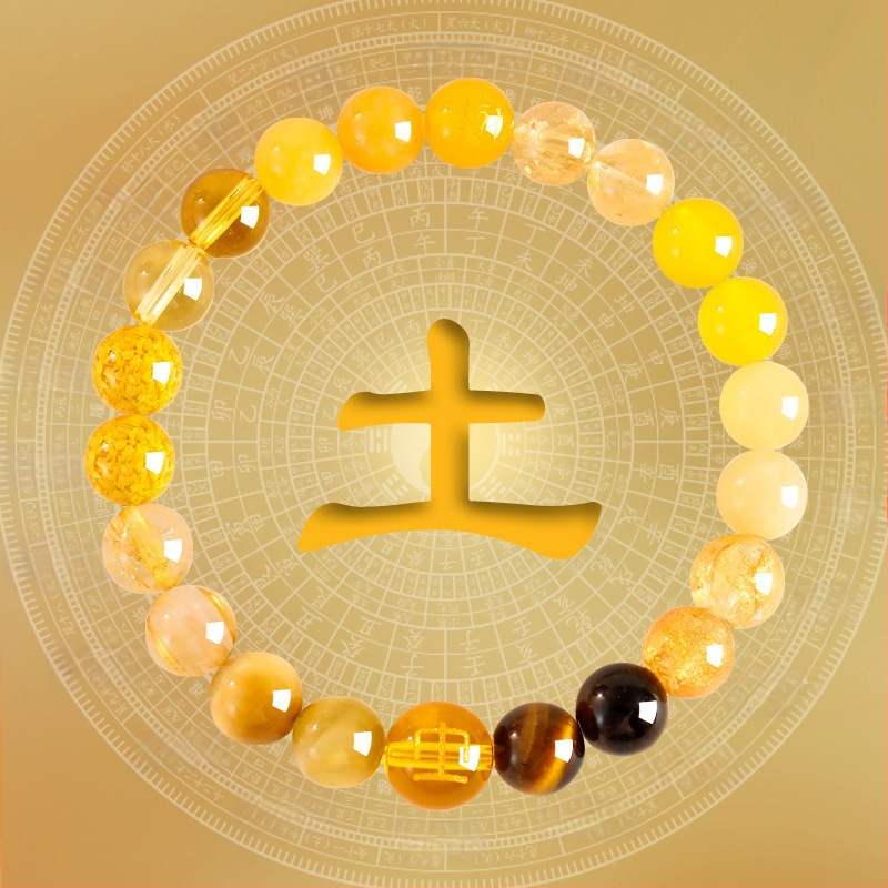 Penkių elementų apyrankė moterims, natūralus kristalas citrinas, rankų darbo, originalus dizainas