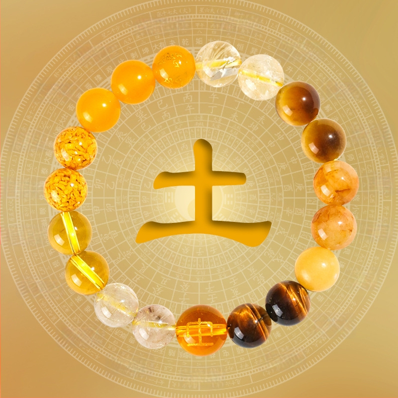 Penkių elementų apyrankė moterims, natūralus kristalas citrinas, rankų darbo, originalus dizainas