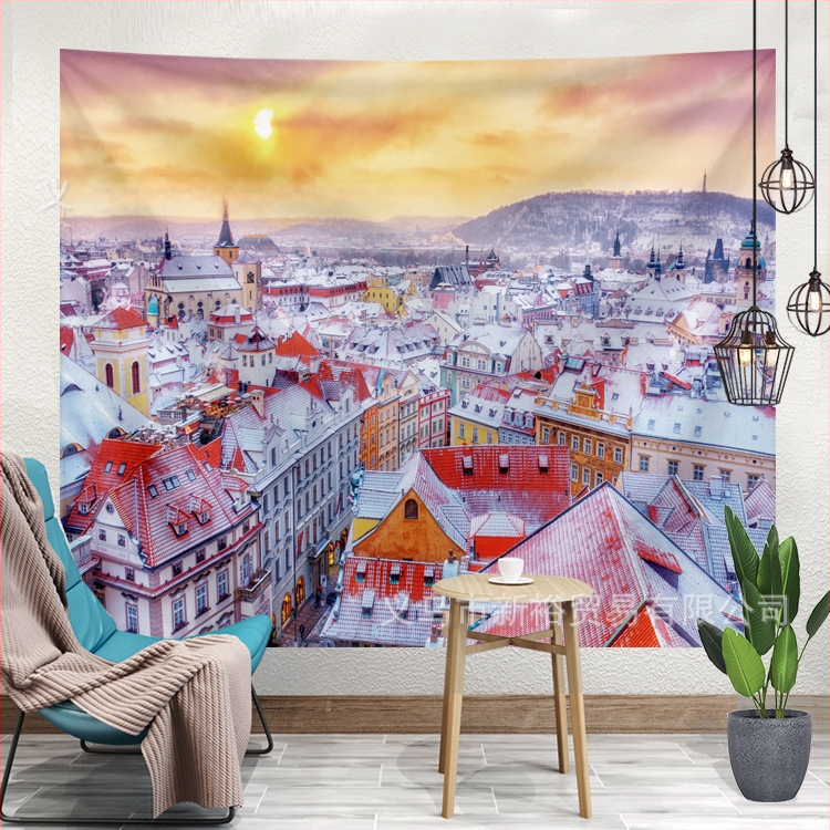 Poliesteru šķiedru gobelēns; mašīnveidīgā austs; taisnstūra forma; ainavu raksts; roku mazgāšana