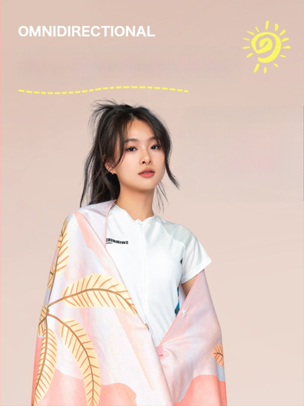 Nēsājamais mikroviļņu dvieļu pludmales pončo – ātri žūst, viegls, ar pogu kapuci; Materiāls: mikrofibra; Svars zem 100 g; Diegs: 150D; Jacquard aušana