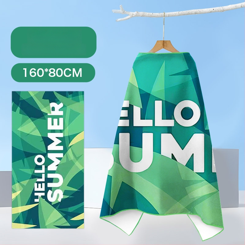 Nēsājamais mikroviļņu dvieļu pludmales pončo – ātri žūst, viegls, ar pogu kapuci; Materiāls: mikrofibra; Svars zem 100 g; Diegs: 150D; Jacquard aušana