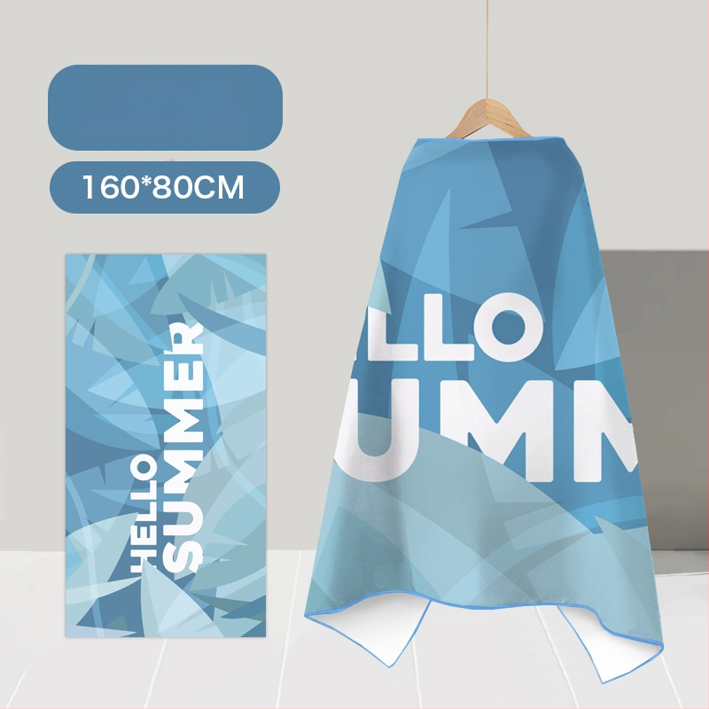 Nēsājamais mikroviļņu dvieļu pludmales pončo – ātri žūst, viegls, ar pogu kapuci; Materiāls: mikrofibra; Svars zem 100 g; Diegs: 150D; Jacquard aušana