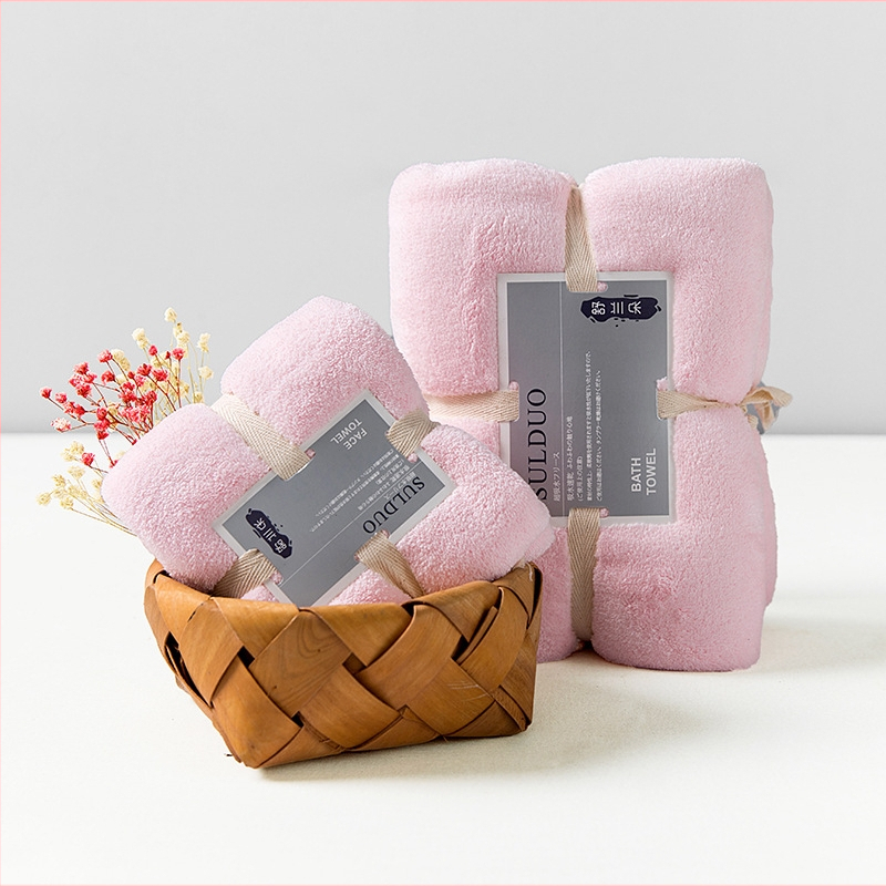 Vannas dvieļu komplekts (divi gabali) no warp-knit poliestera ar neilonu, korallfleks, GSM 200–300, maisījums 80/20, pavedienu skaits 32, pielāgota apstrāde — SULDUO/Shulando