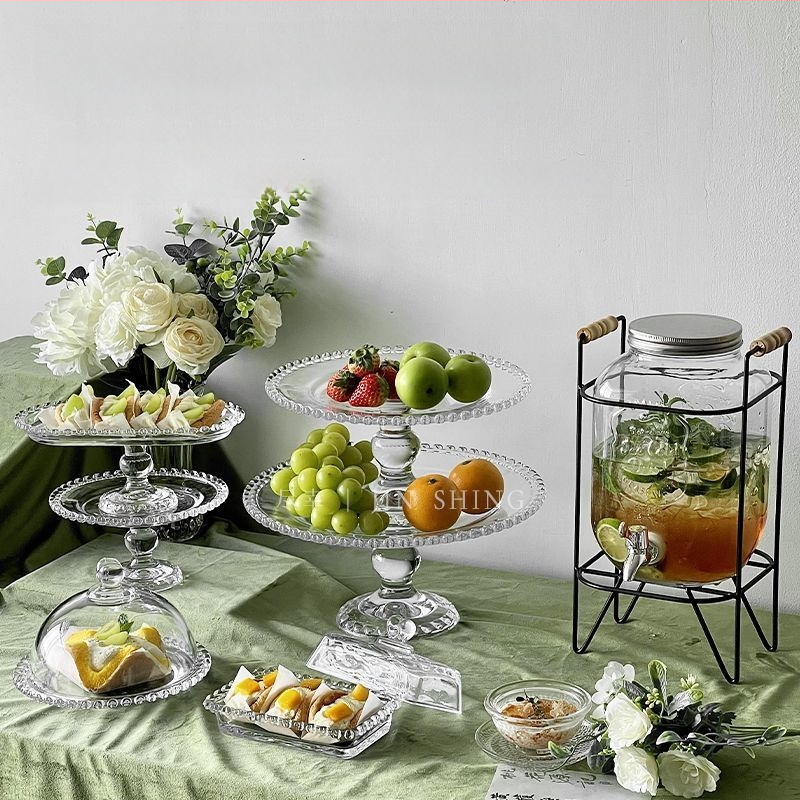 Qianka Stikla augļu un desertu demonstrācijas šķīvis, apaļš, virsma ar intarsiju, franču stils