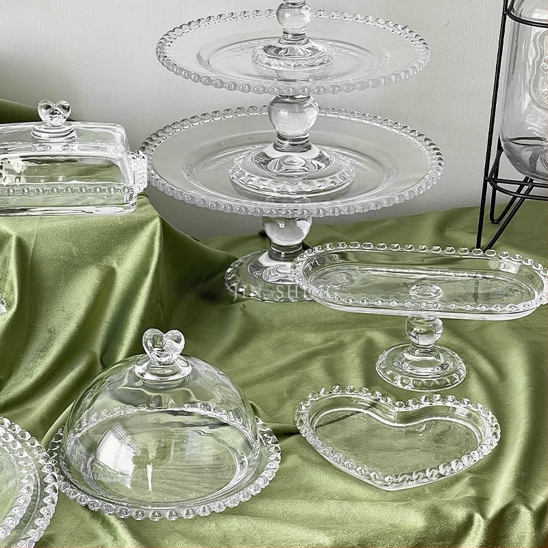 Qianka Stikla augļu un desertu demonstrācijas šķīvis, apaļš, virsma ar intarsiju, franču stils