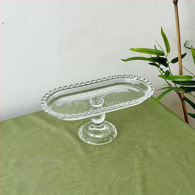 Qianka Stikla augļu un desertu demonstrācijas šķīvis, apaļš, virsma ar intarsiju, franču stils
