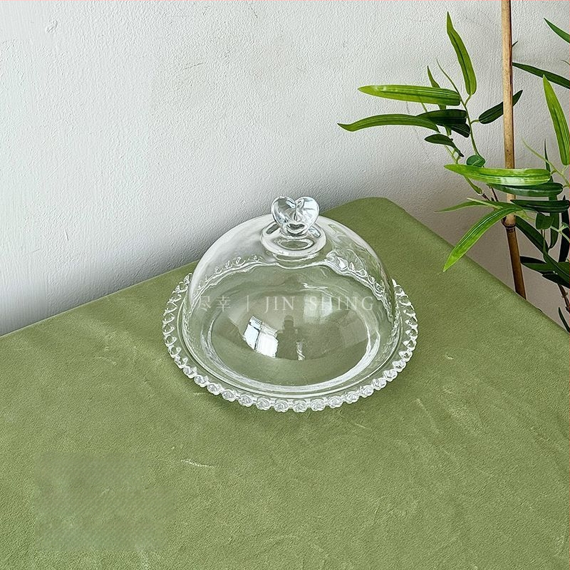 Qianka Stikla augļu un desertu demonstrācijas šķīvis, apaļš, virsma ar intarsiju, franču stils