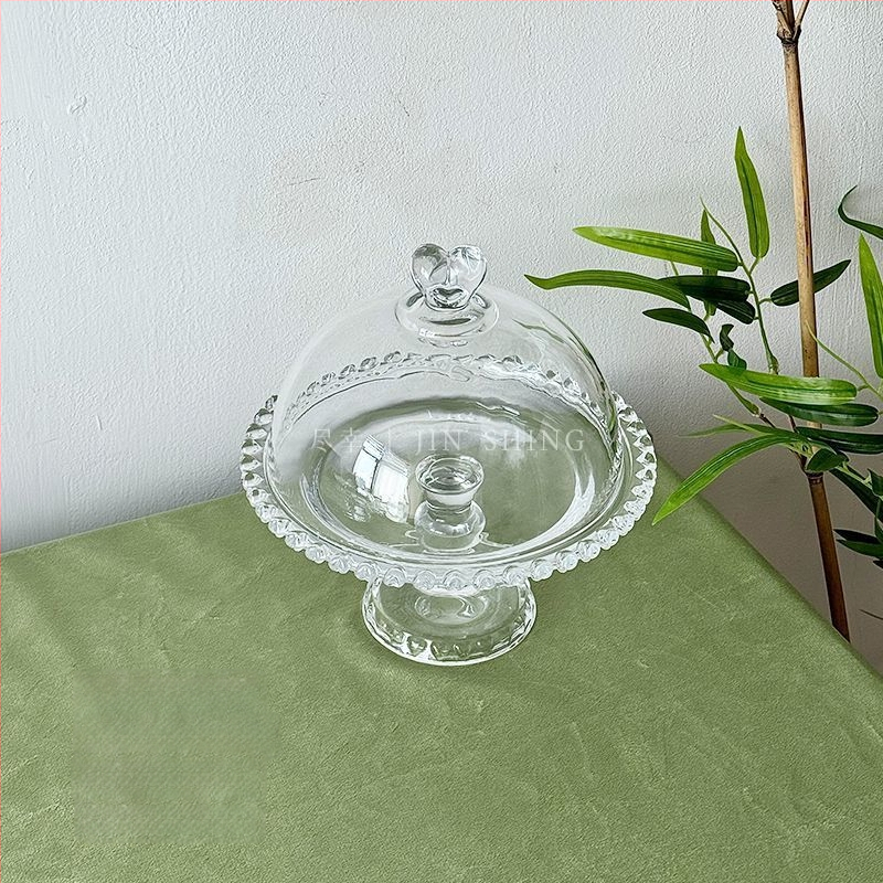 Qianka Stikla augļu un desertu demonstrācijas šķīvis, apaļš, virsma ar intarsiju, franču stils