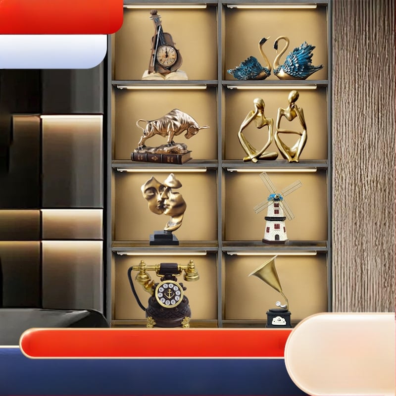 Vīna skapi dekoru komplekts — sveķu fonogrāfa aksesuāri birojam un viesistabai, Tengda zīmols, moderns retro stils, gatavs dāvanai