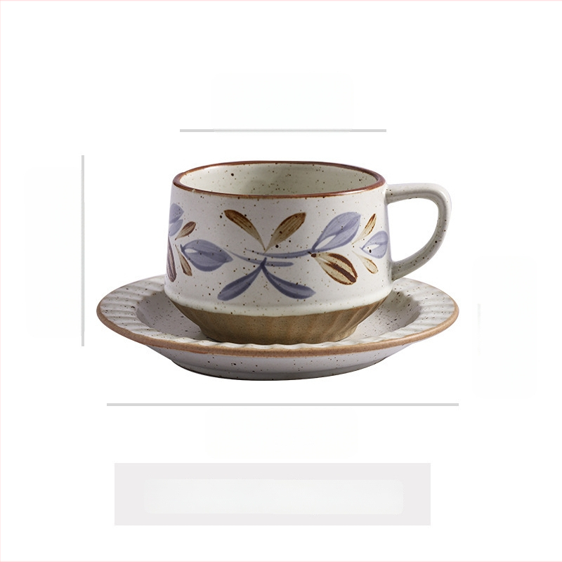 Keramikas kafas krūze ar ziedu rakstu, retro stilā, divu vienību komplekts, mikroviļņu krāsnij droša un izturīga pret augstām temperatūrām