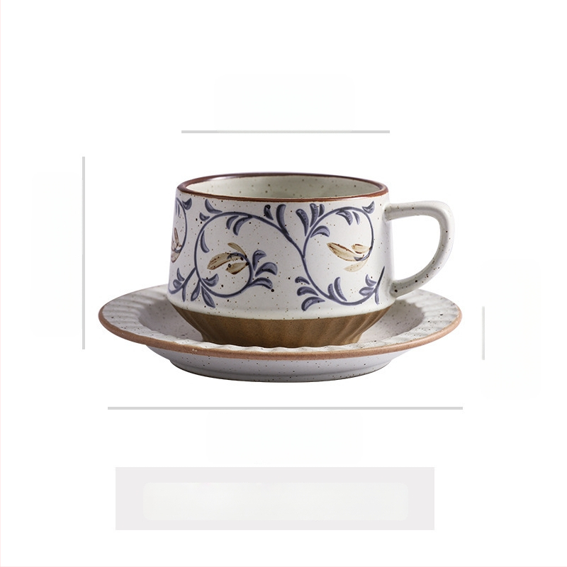 Keramikas kafas krūze ar ziedu rakstu, retro stilā, divu vienību komplekts, mikroviļņu krāsnij droša un izturīga pret augstām temperatūrām