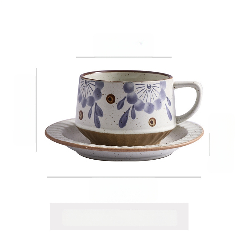 Keramikas kafas krūze ar ziedu rakstu, retro stilā, divu vienību komplekts, mikroviļņu krāsnij droša un izturīga pret augstām temperatūrām