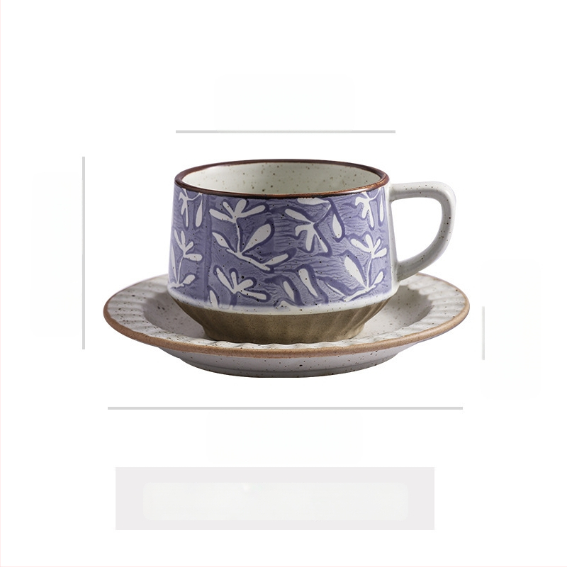 Keramikas kafas krūze ar ziedu rakstu, retro stilā, divu vienību komplekts, mikroviļņu krāsnij droša un izturīga pret augstām temperatūrām