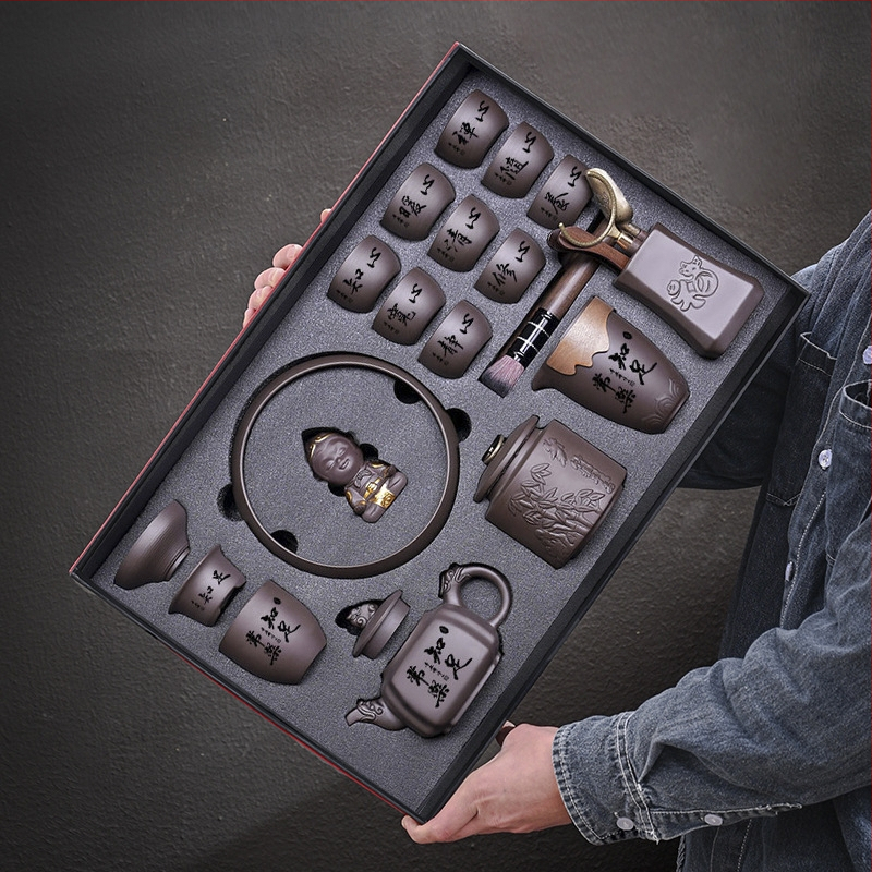 Purple Sand tējas komplekts — roku darbs ar reljefu, dāvanu komplekts 6–9 personām, gaišs luksusa retro stils