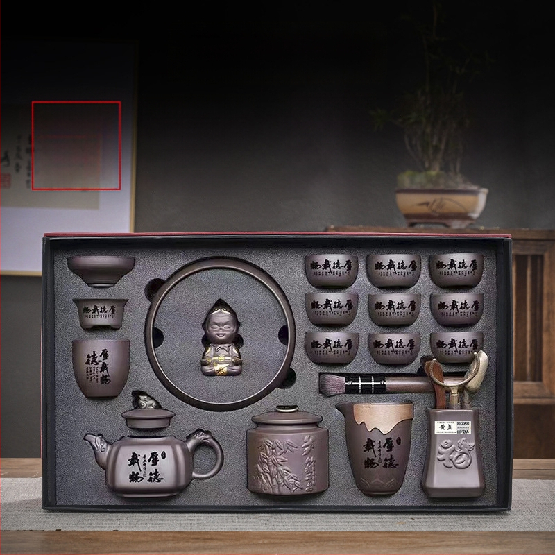 Purple Sand tējas komplekts — roku darbs ar reljefu, dāvanu komplekts 6–9 personām, gaišs luksusa retro stils