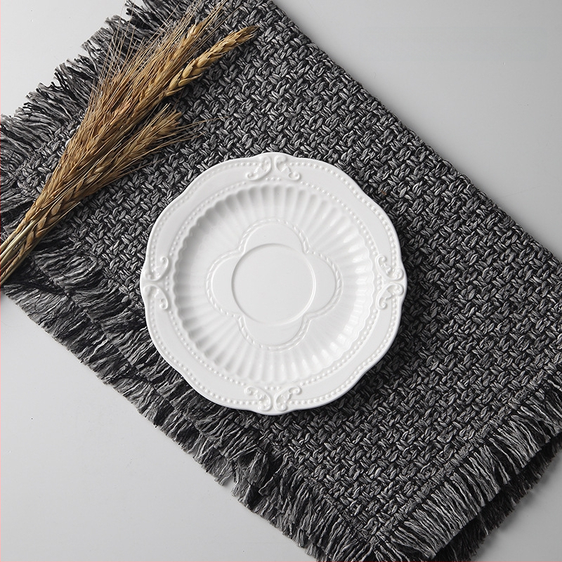 Porcelāna apļveida šķīvis kūkām un dim sum, Eiropas stila reljefs, podglazūras krāsa, mikroviļņu drošs, pielāgojams