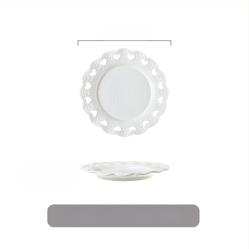 Porcelāna apļveida šķīvis kūkām un dim sum, Eiropas stila reljefs, podglazūras krāsa, mikroviļņu drošs, pielāgojams