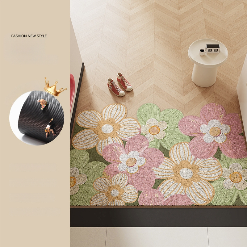 Ieejas durvju paklājs ar ziedu motīvu, materiāls: stieples cilpa, forma: ārpuszemes, stils: eļļas glezna, mazgājams