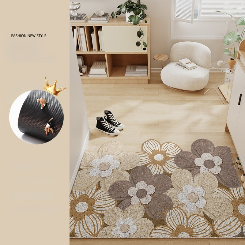 Ieejas durvju paklājs ar ziedu motīvu, materiāls: stieples cilpa, forma: ārpuszemes, stils: eļļas glezna, mazgājams