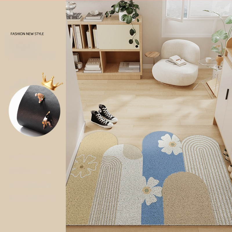 Ieejas durvju paklājs ar ziedu motīvu, materiāls: stieples cilpa, forma: ārpuszemes, stils: eļļas glezna, mazgājams