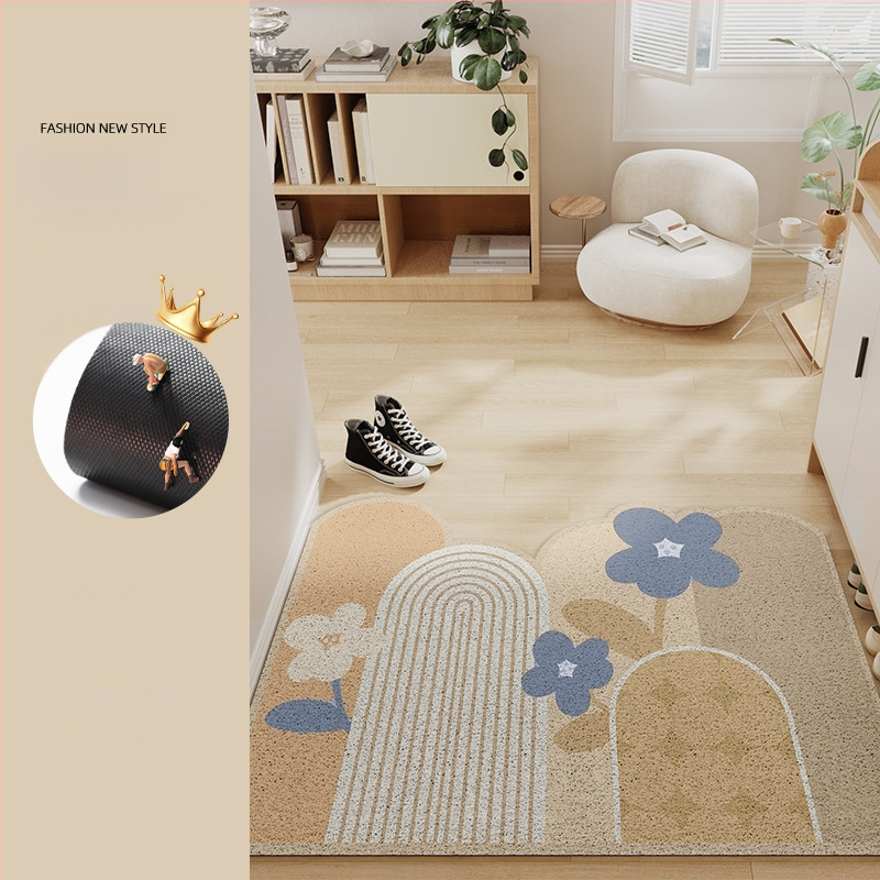 Ieejas durvju paklājs ar ziedu motīvu, materiāls: stieples cilpa, forma: ārpuszemes, stils: eļļas glezna, mazgājams