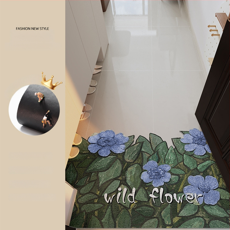 Ieejas durvju paklājs ar ziedu motīvu, materiāls: stieples cilpa, forma: ārpuszemes, stils: eļļas glezna, mazgājams