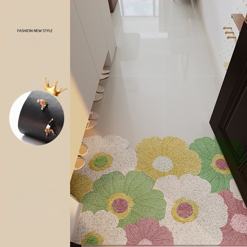 Ieejas durvju paklājs ar ziedu motīvu, materiāls: stieples cilpa, forma: ārpuszemes, stils: eļļas glezna, mazgājams