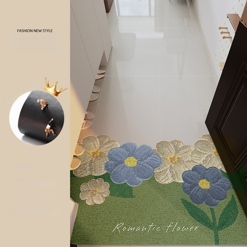 Ieejas durvju paklājs ar ziedu motīvu, materiāls: stieples cilpa, forma: ārpuszemes, stils: eļļas glezna, mazgājams