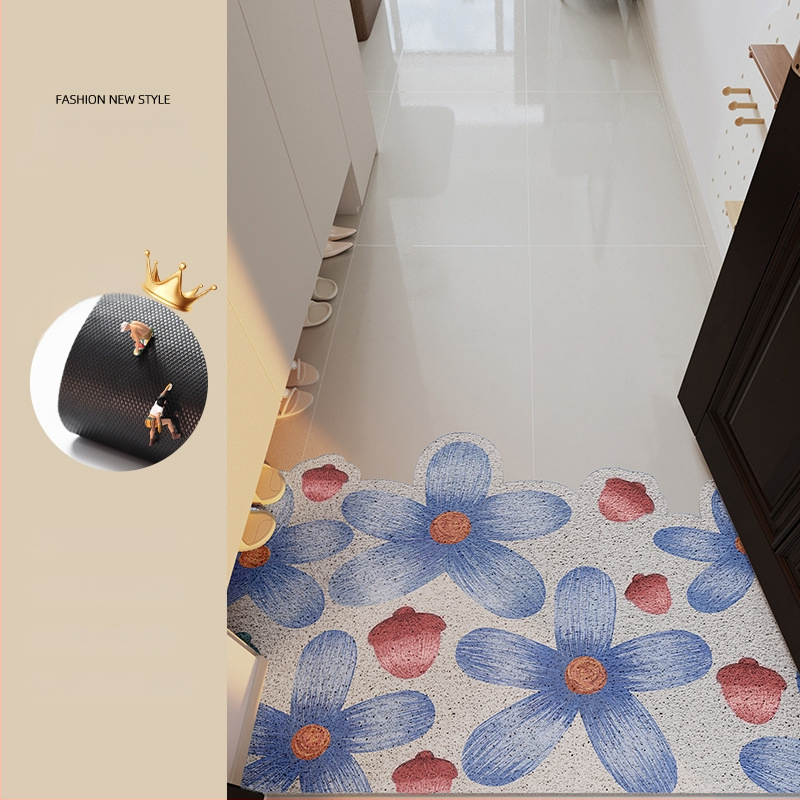 Ieejas durvju paklājs ar ziedu motīvu, materiāls: stieples cilpa, forma: ārpuszemes, stils: eļļas glezna, mazgājams