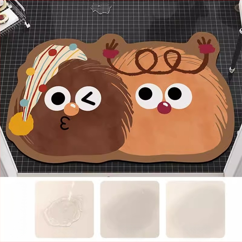 Ārpuszemes formas karikatūras vannas paklājs | diatomīta māls, ūdeni uzsūcošs, neslīdošs, ar roku mazgājams, druka, karikatūru stils, piemērots komerciāliem telpām, pielāgojams