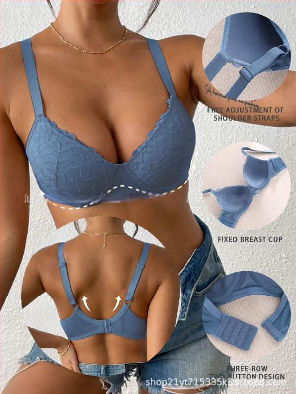 Csipkés melltartó állítható pántokkal, vékony formázott kosarakkal, fő anyag: nejlon, bélés: spandex, hátoldali 4 sor záróval