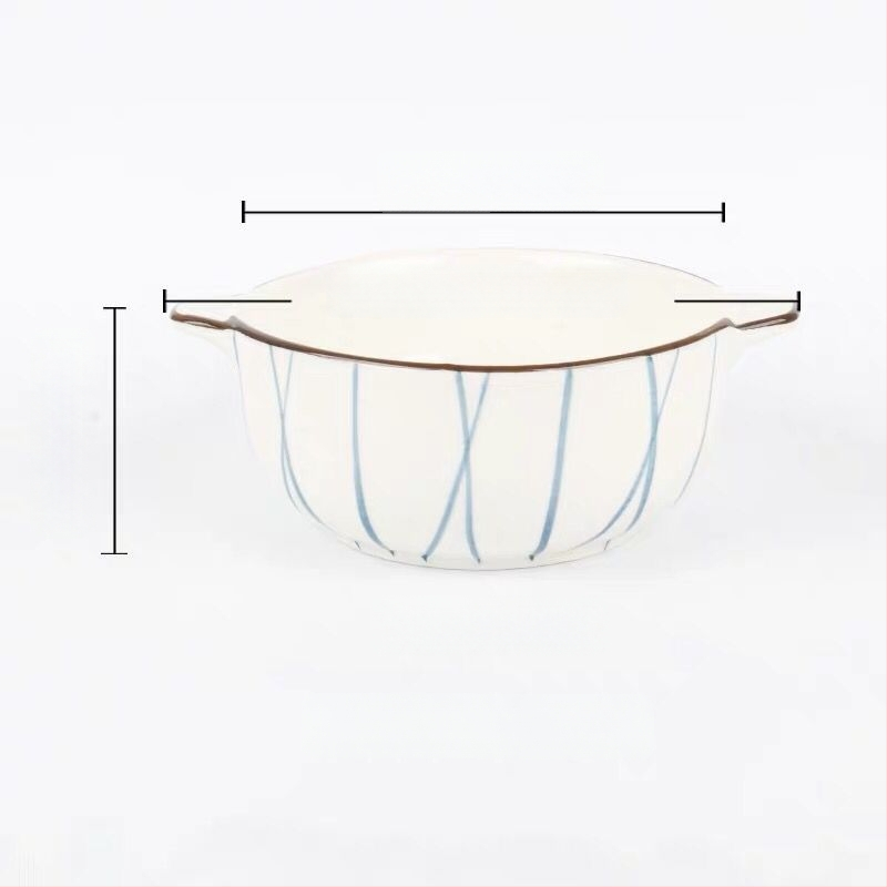 Porcelāna bļoda ar dubultiem rokturiem, apaļas formas, zem glazūras apdare, piemērota mikroviļņu krāsnij