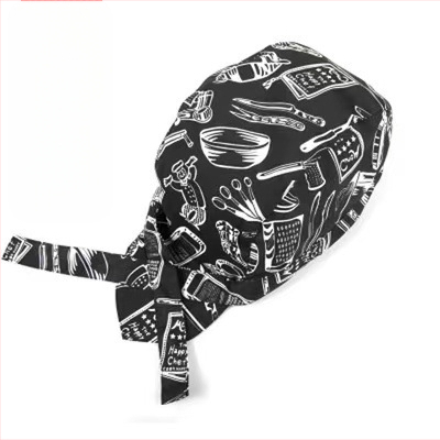 Καπέλο σεφ από βαμβάκι με ρίγες, warp-knitted κατασκευή, κυρτή κορυφή, ρυθμιζόμενη κεφαλόδεση