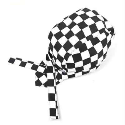 Καπέλο σεφ από βαμβάκι με ρίγες, warp-knitted κατασκευή, κυρτή κορυφή, ρυθμιζόμενη κεφαλόδεση