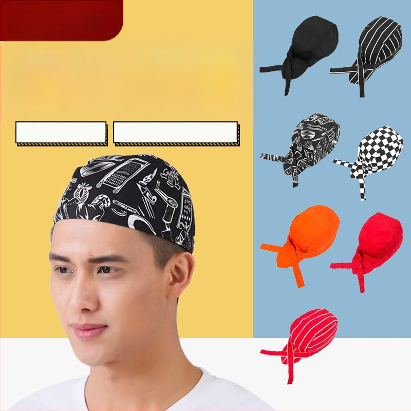 Καπέλο σεφ από βαμβάκι με ρίγες, warp-knitted κατασκευή, κυρτή κορυφή, ρυθμιζόμενη κεφαλόδεση