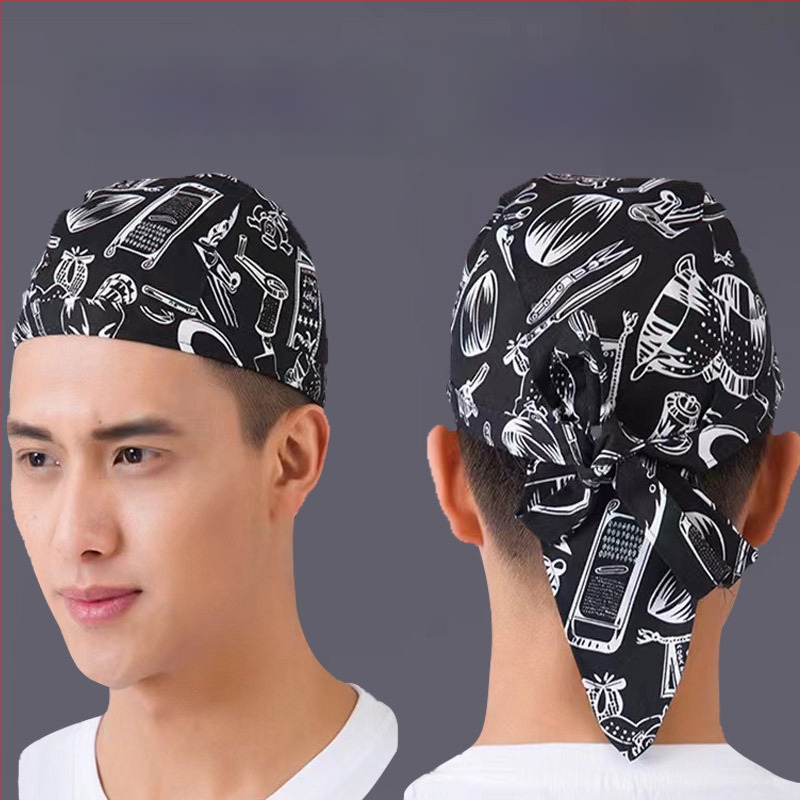 Καπέλο σεφ από βαμβάκι με ρίγες, warp-knitted κατασκευή, κυρτή κορυφή, ρυθμιζόμενη κεφαλόδεση