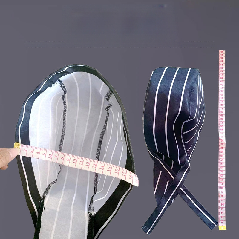 Καπέλο σεφ από βαμβάκι με ρίγες, warp-knitted κατασκευή, κυρτή κορυφή, ρυθμιζόμενη κεφαλόδεση