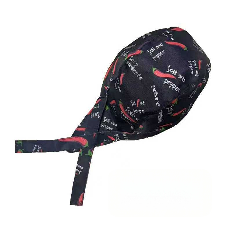 Καπέλο σεφ από βαμβάκι με ρίγες, warp-knitted κατασκευή, κυρτή κορυφή, ρυθμιζόμενη κεφαλόδεση