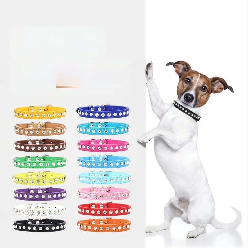 Colier pentru câine din piele PU cu strasuri, design modern, utilizare pe tot parcursul anului, etichetă privată licențiată