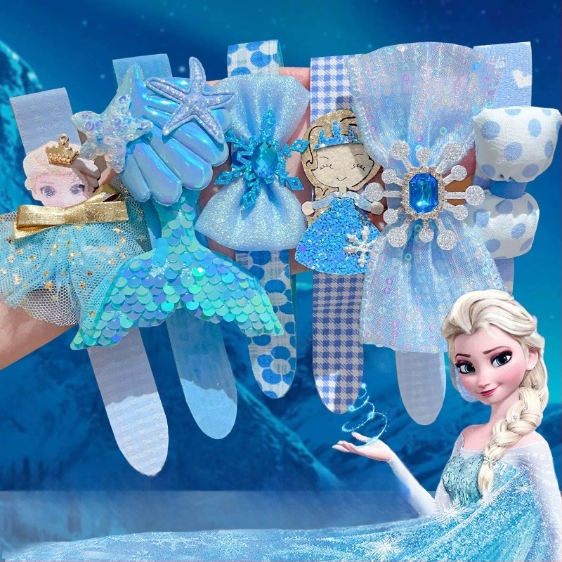 Bērnu matu lente ar karikatūru dizainu, roku darbs, ar auduma ziedu akcentiem un titāna kristāliem, pielāgošana