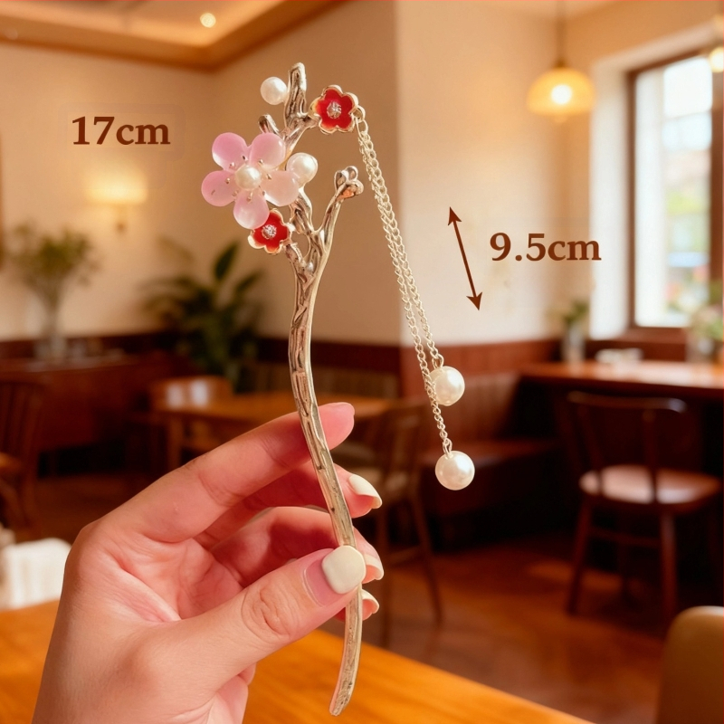 Senā ķīniešu stilā ziedu formas matu sprādze, sakausējums, roku darbs, pavasaris 2025