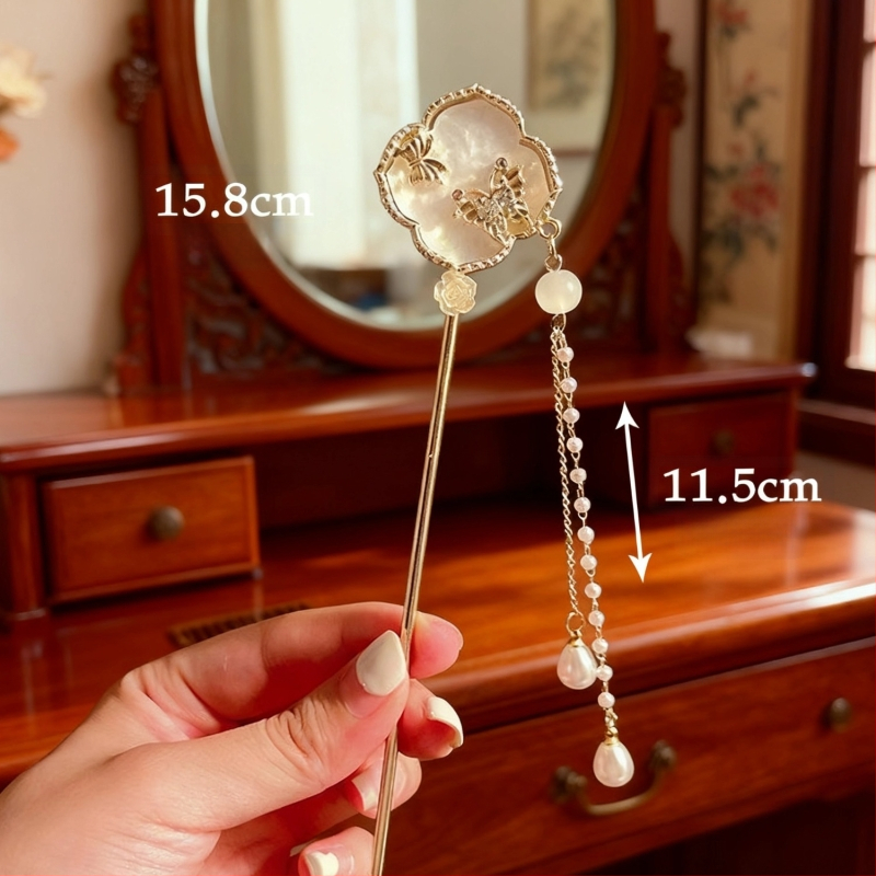 Senā ķīniešu stilā ziedu formas matu sprādze, sakausējums, roku darbs, pavasaris 2025